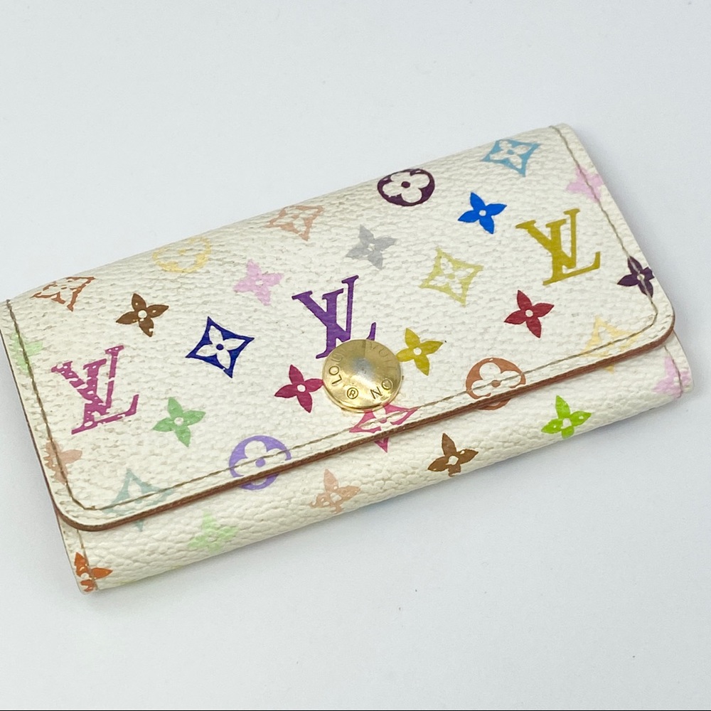 LOUIS VUITTON MULTICOLOR MURAKAMI WHITE 4 KEY HOLDER HOOK POUCH WALLET RARE